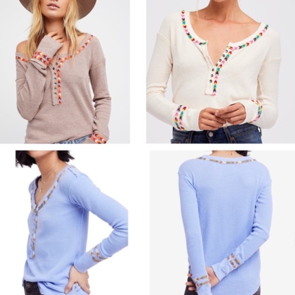 Free People Tops - Free People Light Blue Rainbow Thermal